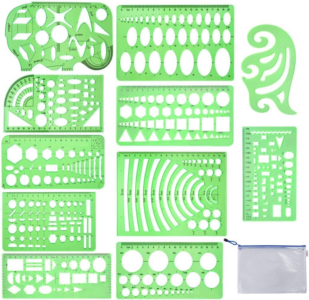 11 Pieces Geometric Drawings Templates Stencils Plastic Measuring 4 Pcs