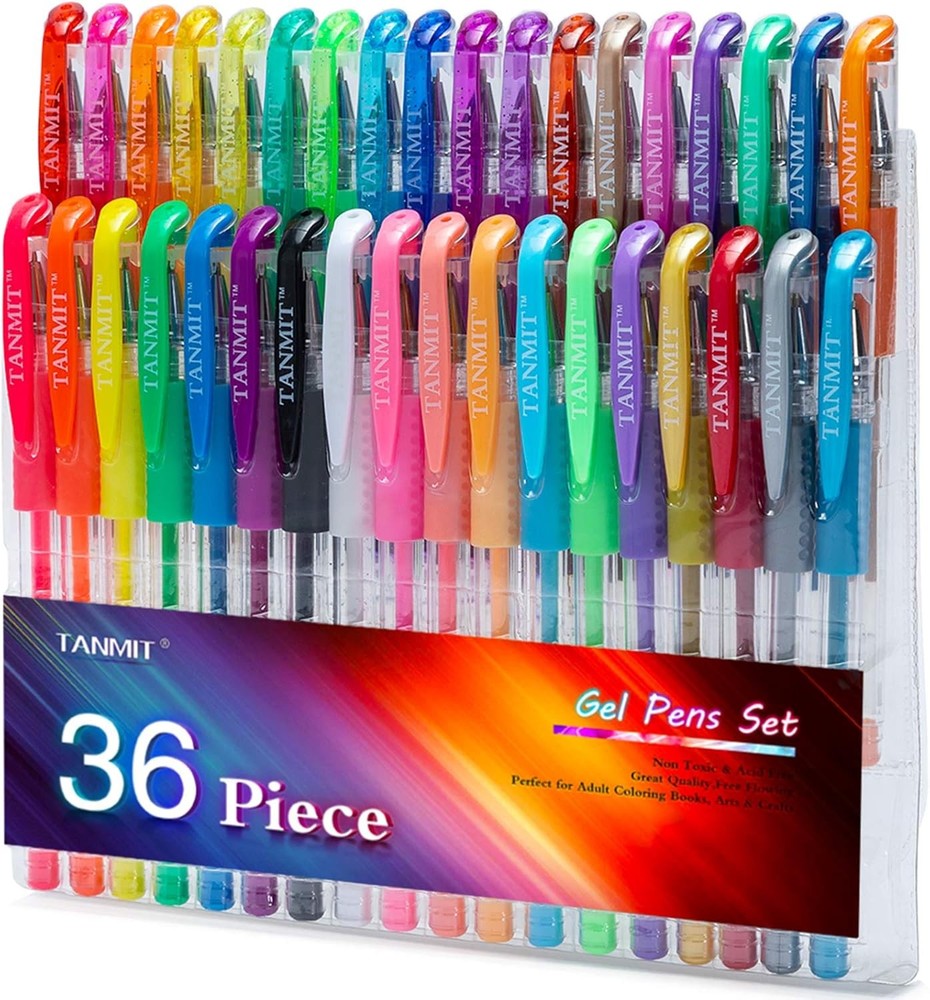 TANMIT 36 Colors Gel Pens, High Ink Volume, For Coloring Drawing