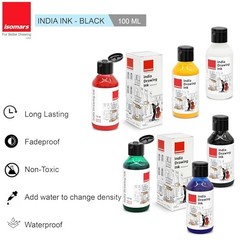 Waterproof Drawing Ink Set of 6 x 100ML Bottles Assorted Colours