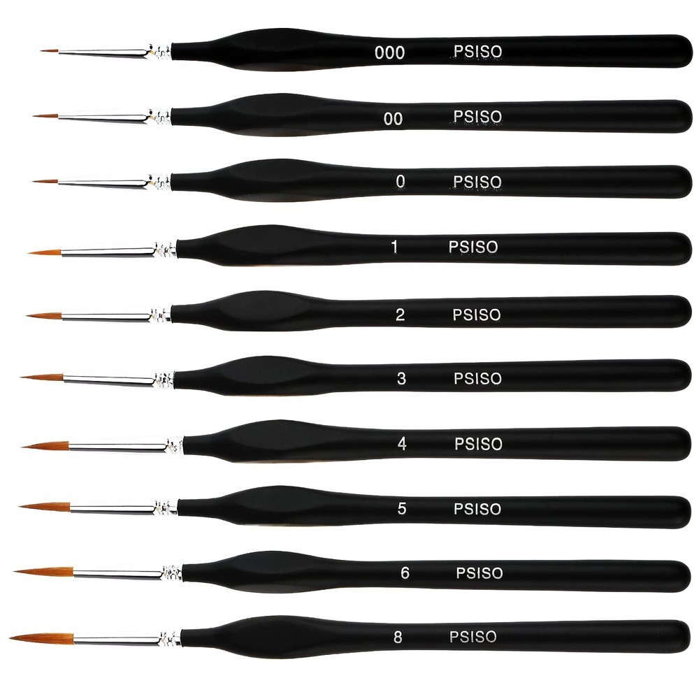 PSISO 10 PCS Miniature Paint Small, 10pcs Black Miniatures Bruhses