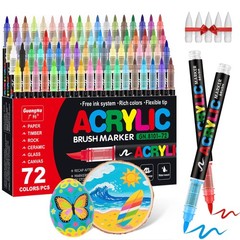 Acrylic Paint Markers Brush Tip, 72 Vivid Colors with Direct-Liquid Ink Contr…