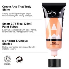 Metallic Acrylic Paint Set 8 Essential Colors 0.71 Fl Oz / 21ml Tubes Gold Silve