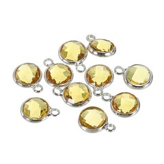 Crystal Birthstone Charm 9mm Dia November Pendant Drop Beads Yellow 10Pcs