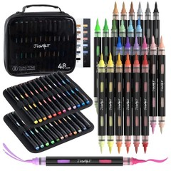 Acrylic Brush Markers, 48 Colors Brush Tip Acrylic Marker Set, 24 Dual-Tip Wa…