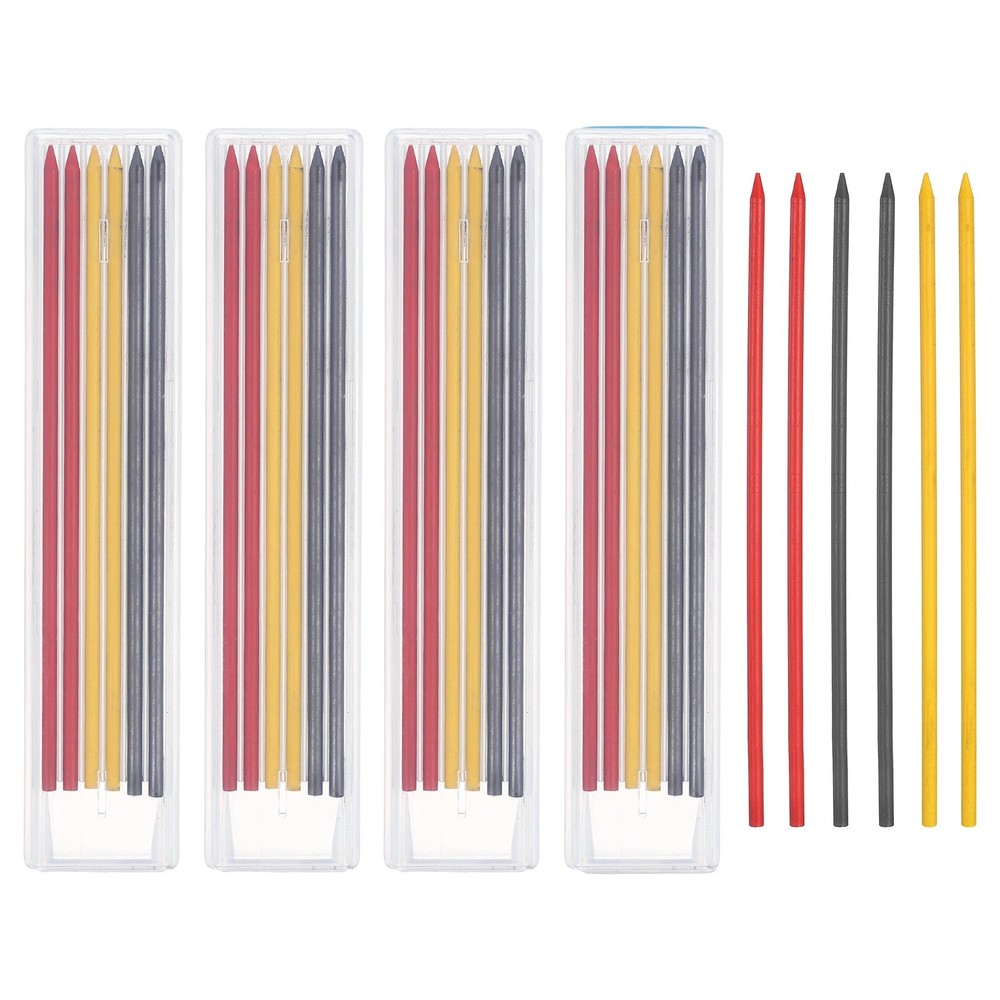 30Pcs 2.8mm Carpenter Pencil Refill, Solid Dry Pencil Refill, Red, Yellow, Black