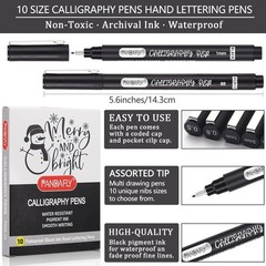 PANDAFLY Calligraphy Pen, 10 Size 1 Count (Pack of 10), Black