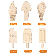Ice Cream Shaped Wooden Cutouts, DIY Wood for Painting Cutouts for Art, 30 Set