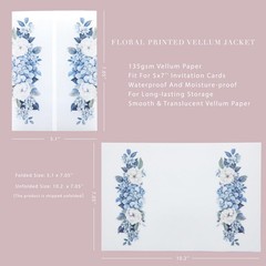 50 PCS Vellum Jackets For 5×7 Invitation Cards 135GSM Dusty Blue Flower Wrap