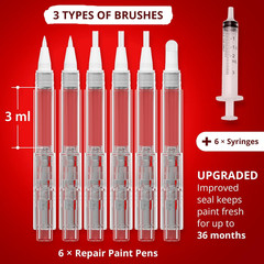 Touch up Paint Pen Kit – 6 Fillable Pens with 3 Types of Brushes – Premium Pen f