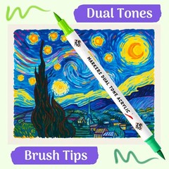 72 Colors Acrylic Paint Markers, Dual Tip Acrylic Paint Pens with Brush Tip & Fi
