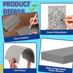 18 PCS Soft Gray Rubber Linocut Linoleum Stamp Carving Block 4×6 Inch