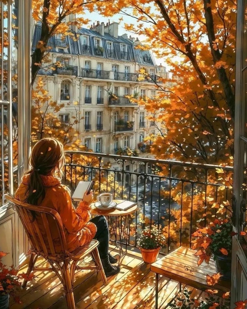 Paint by Numbers Kit for Adults Beginners, Autumn Paris Balcony Scene, Fall City