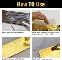 Yeardera Gold Leaf Kit, 100Ml Gilding Adhesive and Varnish with 100 Gold Leaf Sh
