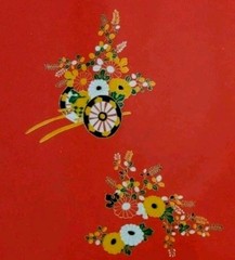 Japanese Art Paper Handmade Chiyogami Vintage Red Floral Rickshaw Print 37×25″