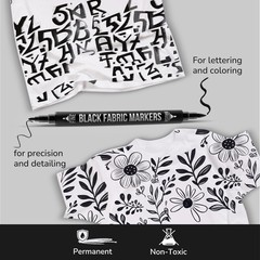 5 Dual-Tip Black Fabric Markers Permanent for Clothes – Fabric Paint Pens for…
