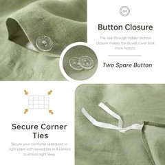 100% Linen Duvet Cover Set 3pcs Natural French Basic Style Full Sage Green