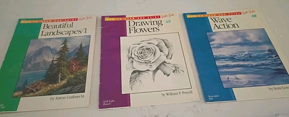 Lot of 3 Walter Foster Books How To Paint Draw Flowers, Wave Action, Landscapes