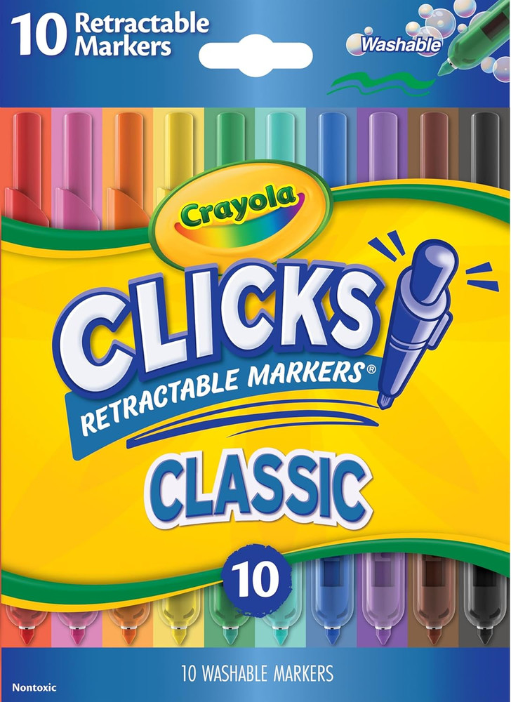 Clicks Retractable Tip Markers (10Ct), Washable Cone Tip Art Marker Set, Easter