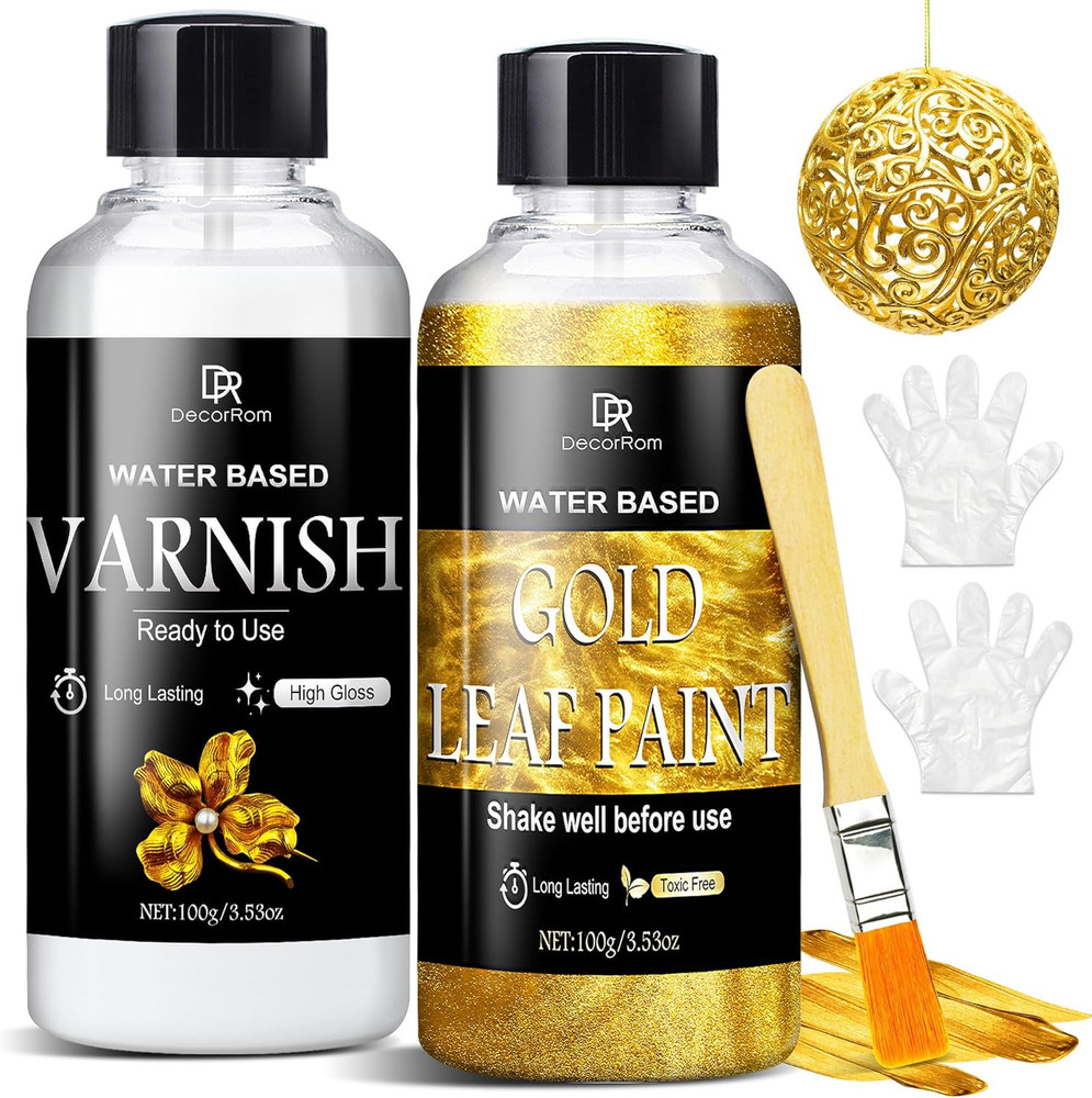 Liquid Gold Leaf Paint Kit – 3.53oz Ultra Shiny Quick Dry Metallic Gilding Pa…
