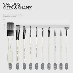 10 PCS White Nylon Hair Paint Brush Set Case Acrylic Watercolor Oil Gouache