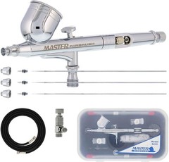Airbrush Set with 3 Nozzle Set 0.2, 0.3 & 0.5mm Needles Fluid Tips Air Caps Hose