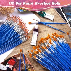 Small Paint Brushes Bulk, 110 Pcs Flat Tip Round Acrylic Paint Brushes for Ki…