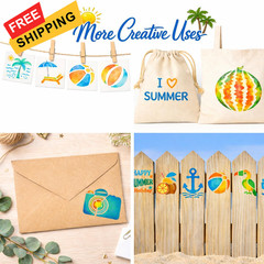 80 Pcs 3 Inch Summer Stencils for Painting, Reusable Beach 3 inches, White