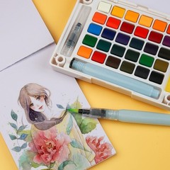 Watercolor Painting Set 30 Colors Travel Kit with Water Pen 24 Sheets Papers