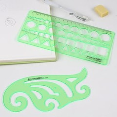 15PCS Geometric Drawing Templates – Transparent Green Plastic Ruler – Drafting