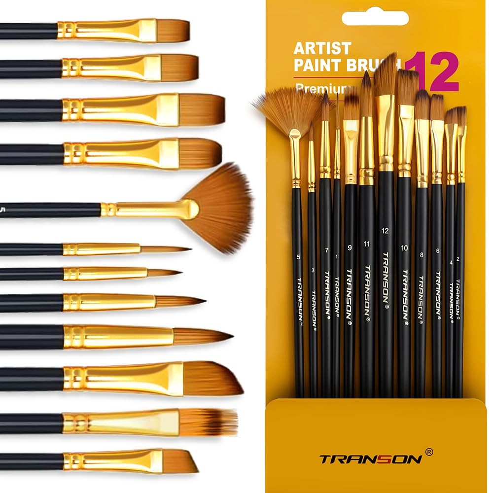 Transon Art Painting Brush Assorted Set of 12 for Acrylic Watercolor Gouache …