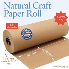 Jumbo Brown Craft Paper Roll 36” Wide, 12000” Long, for Gift Wrap| Woodpeckers