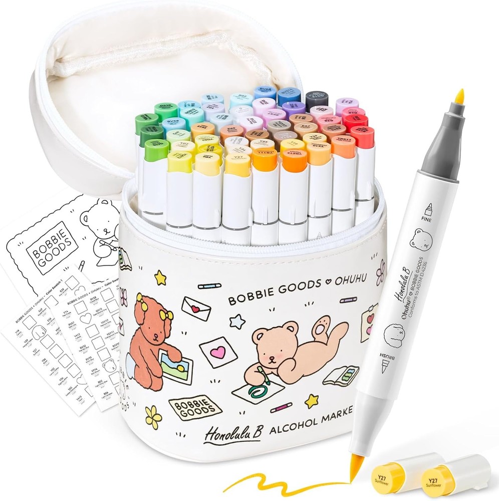 Ohuhu x Bobbie Goods 48 Colour Alcohol Marker Set – Brush & Fine Dual Tip
