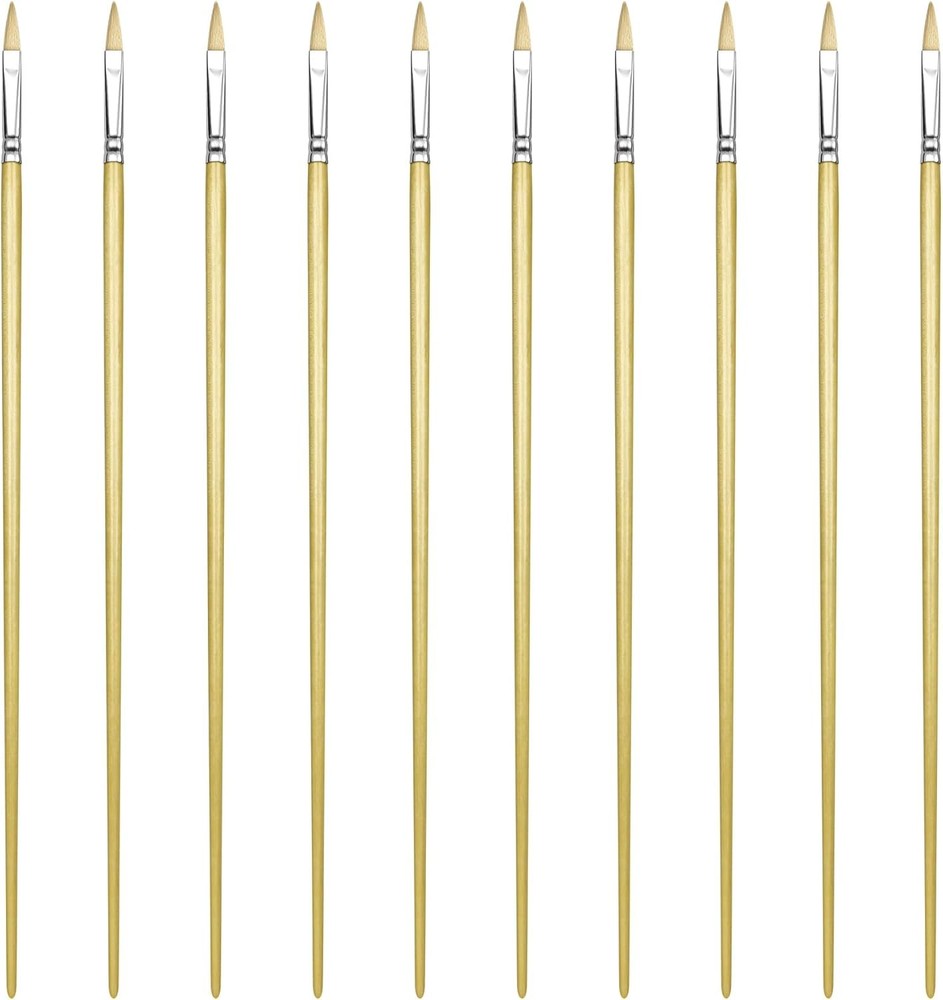 Filbert Artist Paint Brush 10 Piece Set Medium Stiff Pure Hog Bristle Extra Long
