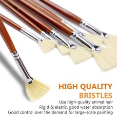 Artist Fan Paint Brush Set Of 7 White Hog Bristle Natural Hair Antishedding Brus