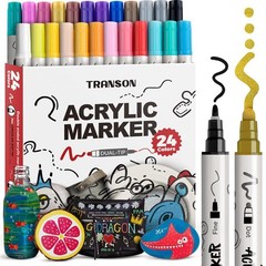 TRANSON 24 Color Bold and Fine Dual-Tip Acrylic Paint Pen Set for Canvas Rock Wo
