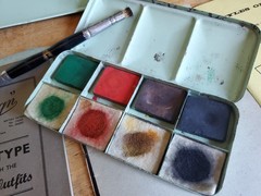 The Econasign Kit England Antique Signmaker Paint Box w Stencils brush and Books
