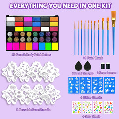 Face Painting Kit – 42 Colors Water Activated Face Paint Set, Easy Apply & Remov