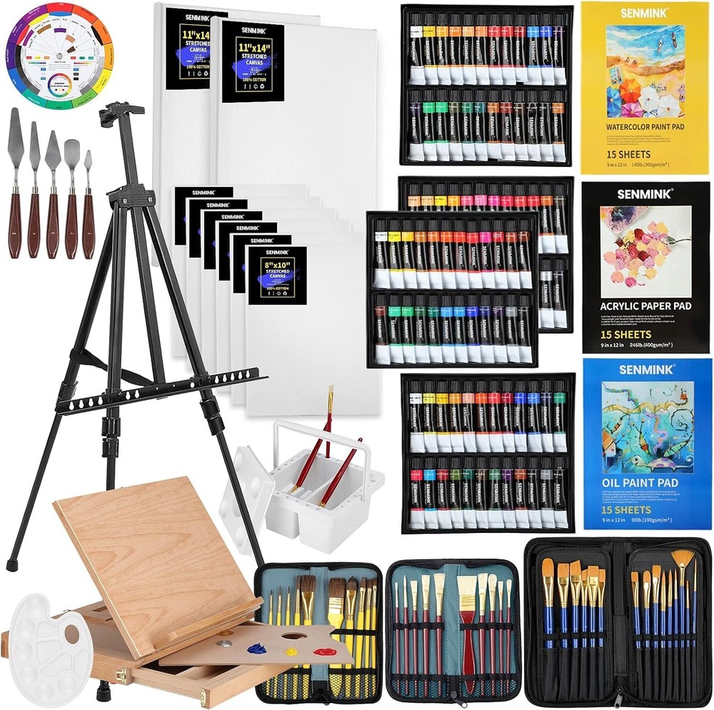 149Pcs Deluxe Artist Painting Set with Aluminum and Beech Wood Easel, 48 Colo…