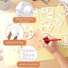 JJUNW 12 Pcs Drawing Stencil, Geometric Stencils Art Painting 5in, Beige