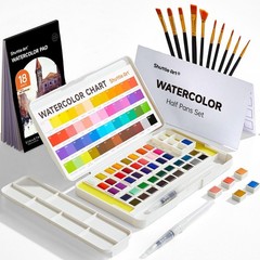 Paint Set, 48 Colors Paint in Half Pans with 2 Water Brush Pens, 10 Paint Bru…