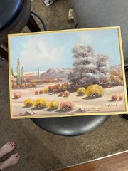 Vintage M. Hopart Original Oil Painting – Desert Landscape – Gold Frame – Excell