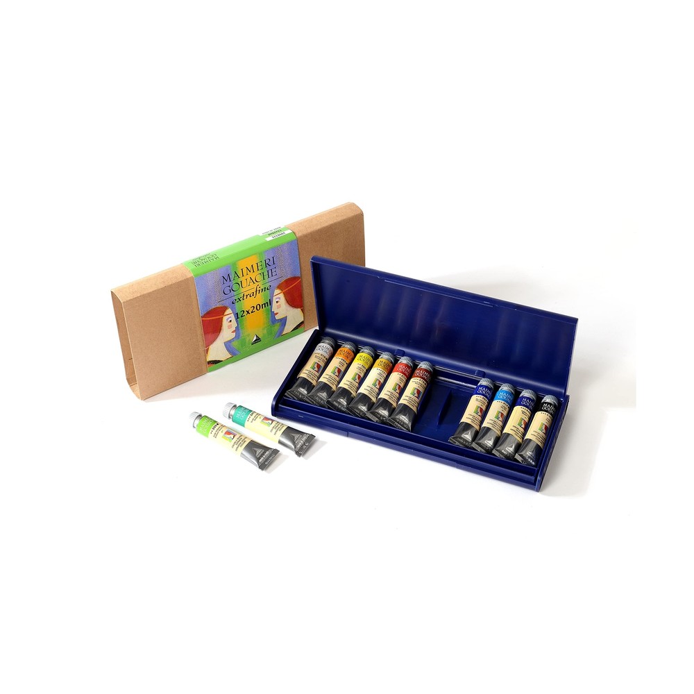 Maimeri Artist Gouache Plastic Box Set – Set of 12 Colors, 20 ml tubes
