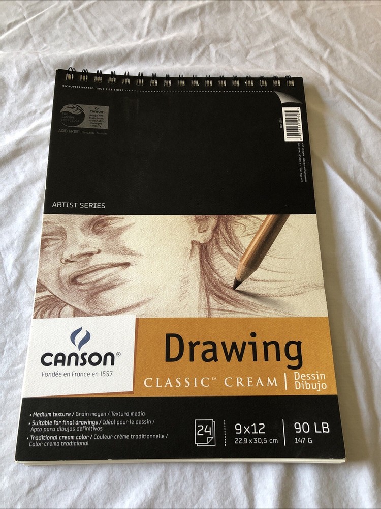 Canson Drawing Pad, Cream Color, NEW, 9” X 12”, 24 Pages, 90 Lb.