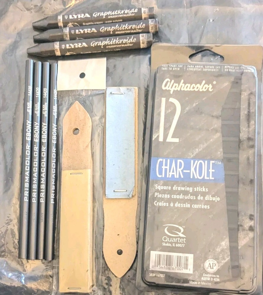Prismcolor Ebony LYRA GRAPHIT 2B 6B Alphacolor CHAR-KOLE Sketch Art Supply Lot