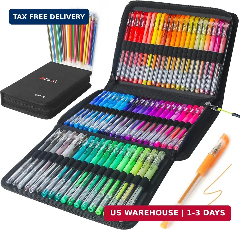 120 Pack Glitter Gel Pens Set, ZSCM 60 Colors Glitter Pens With 60 Refills, Colo