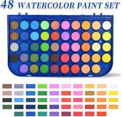 Paint Set, 48 Colors Non-toxic Watercolor Paint with a Brush Refillable a Water