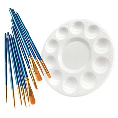 Paint Brushes Palette Set, 10pcs Nylon Hair Brushes and 1pcs Plastic Paint