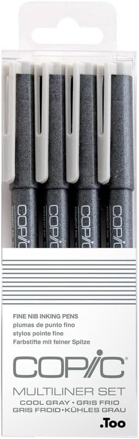 COPIC Too Multiliner 4-Piece Set, Cool Gray