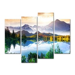 Mountain Nature Wall Art Lake Louise Landscape 4 Pieces Modern Canvas Paintin…