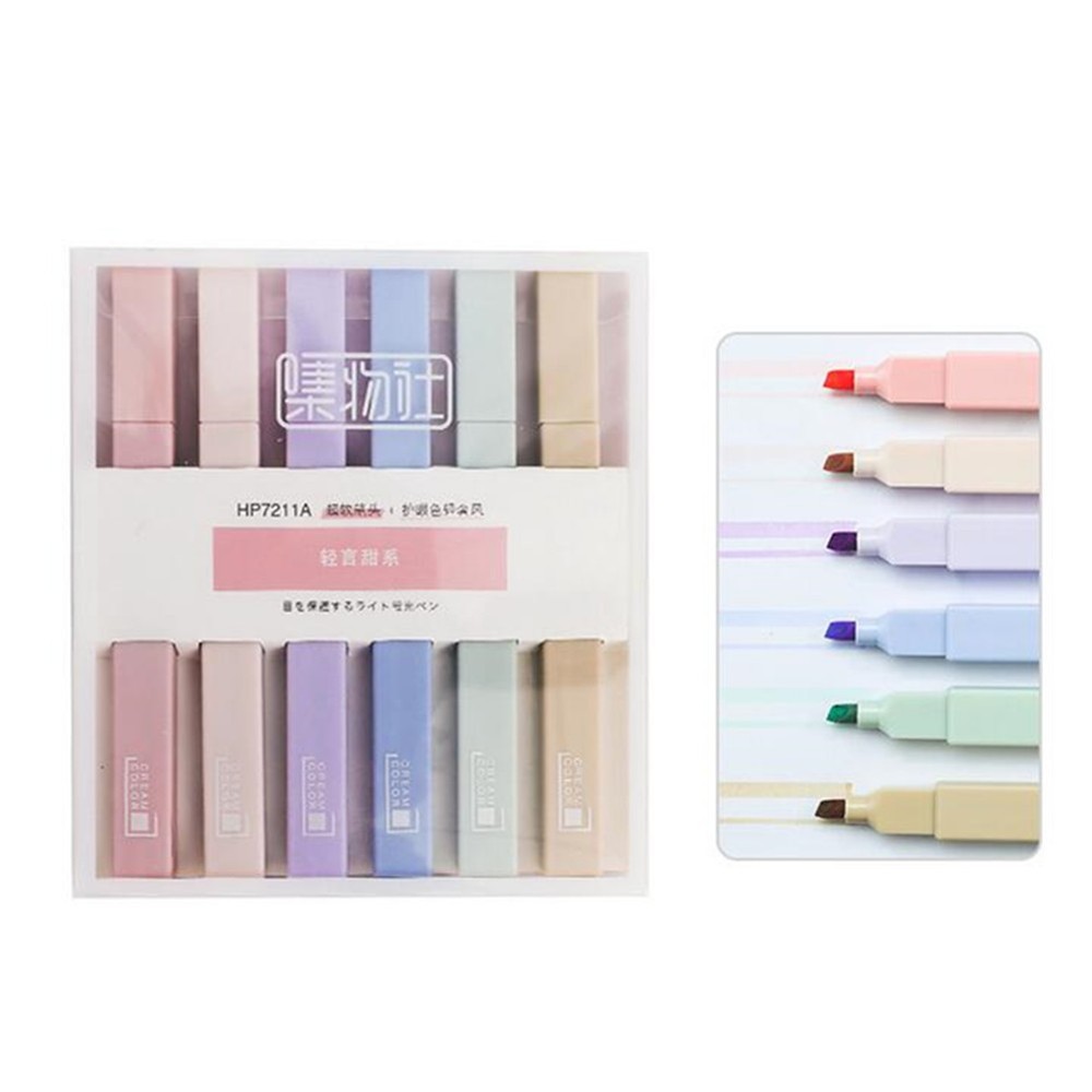 6Pack Multiple Colors Soft Marker Pen 4mm Nib Fluo Pen Smooth Writing Marking C